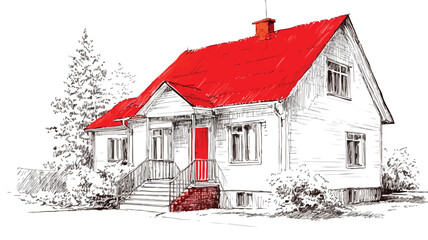 Modern Red Roof House Vector Illustration for Graphic Design Projects