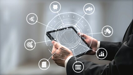 Modern budgeting and financial management icons showing finance, savings, tax, and planning. Budget...