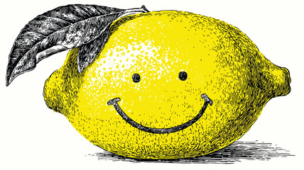 Cheerful Lemon with Smiley Face Drawing Vector Illustration