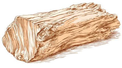 Detailed Vector Drawing of Log with Wooden Piece, Professional Artwork Concept