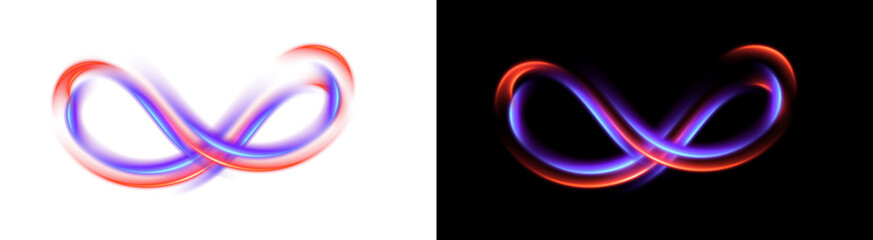 PNG image of Luminous infinity symbol glows with vibrant red and blue light against a dark backdrop creating a modern and abstract design element for digital projects on transparent background