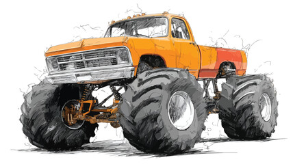 Detailed Monster Truck Drawing with Large Orange Front | Vector Illustration