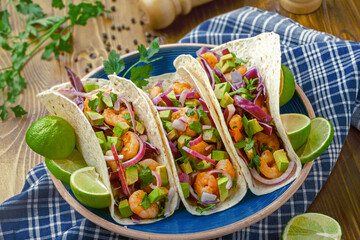 Gourmet Shrimp Soft Tacos with Avocado and Cabbage Slaw