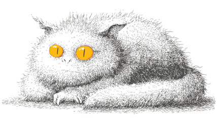 Spooky Monster with Yellow and Orange Eyes Vector Illustration