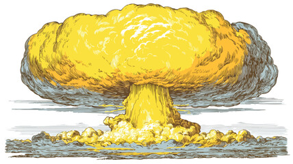 Impressive Drawing of a Nuclear Explosion with Yellow Cloud - Stock Image