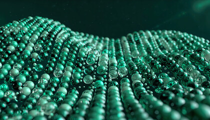 Zielone, kryształowe kule poukładane jedna koło drugiej tworząc tło