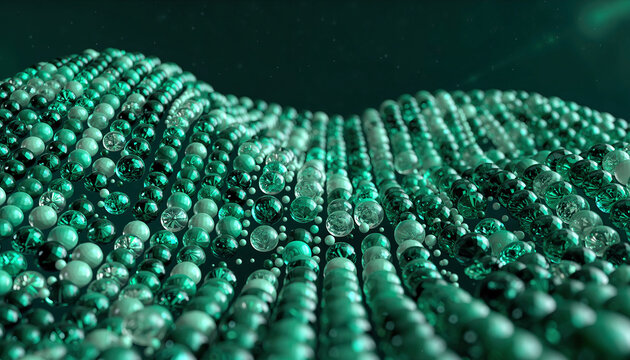 Zielone, kryształowe kule poukładane jedna koło drugiej tworząc tło