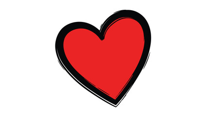 A simple, bold red heart shape with a thick black outline is displayed against a stark white background, symbolizing love, affection, or a medical concept.