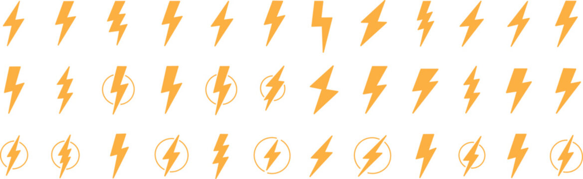 Lightning bolt vector icon set, manga effect lightning icon designs. Symbols of energy, power, electric storm, flash charge, ideal for web, print, logo design