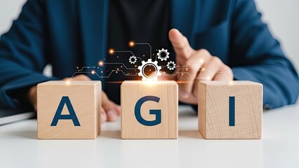 Artificial general intelligence concept with agi blocks and gears technology