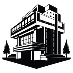 Bauhaus architectural design showcases modernist building with clean lines and minimalist monochrome aesthetic