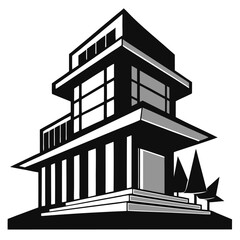 Fototapeta premium Striking monochrome stylized house has flat geometric shapes and a simplistic elegant design