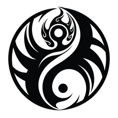 Abstract symbolic shape in black and white conveys balance with dynamic movement