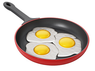 Fried eggs in frying pan on transparent background. 3D illustration