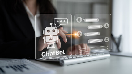 Chatbot interface representing artificial intelligence customer support and automated response...