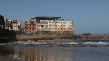 Coastal View of Essaouira, Morocco,  with Historical Fortress on the Beach