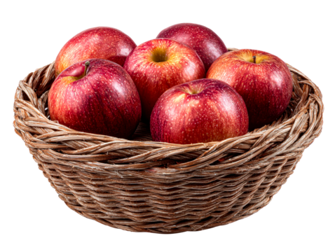 Ripe red apples fill a woven basket