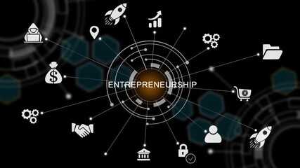Futuristic business animation depicting entrepreneurship. Optimization of business and production processes. Virtual network connecting service glowing bular background animation video