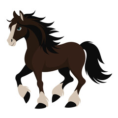 Obraz premium Galloping Gypsy stallion horse isolated on white background. Elegant purebred horse in motion. Vector illustration suitable for logo, emblem, poster, tattoo, print, and design projects.