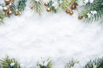 Festive winter setting with foliage, Wintry backdrop featuring conifer branches and shimmering accents