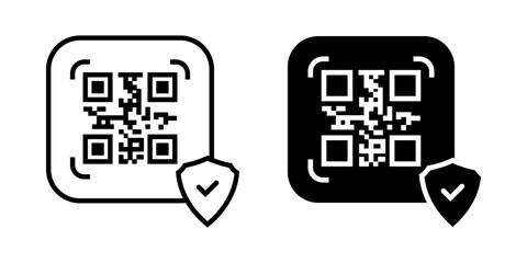 Secure QR Code icon set. illustration featuring a QR code icon accompanied by a security shield. symbolizes technology, security, and modern data encoding. vector illustration on white background