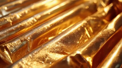 Golden Bars: a mesmerizing array of gold bars gleaming under radiant illumination, conveying wealth and value, symbol of luxury, prosperity.
