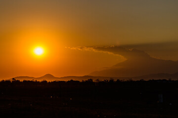 View of the mount Meru at sunset from Arusha airport, Tanzania