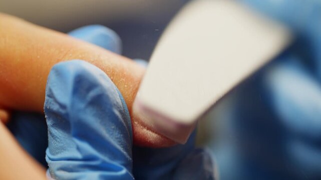 Close-up of shaping the perfect nail shape with a nail file. High quality 4k footage