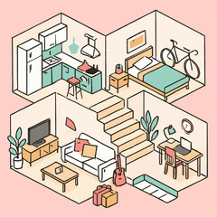 Modern Apartment Interior – illustration vector