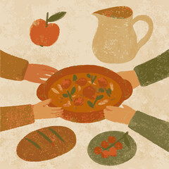 Communal Meal Gathering – illustration vector