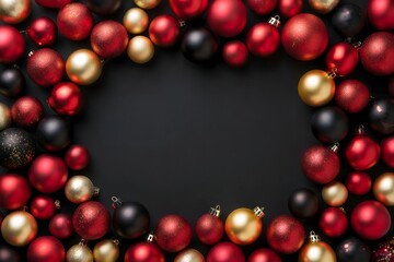 Festive Christmas Ornaments Border on Black Background - Holiday Season Concept