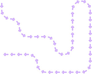 Arrow movement forms a labyrinth route enriched with squared wave segments producing a structured neon contour.