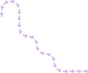 Diagonal arrow structure blends zigzag motion with maze turns forming an extended neon directional contour.