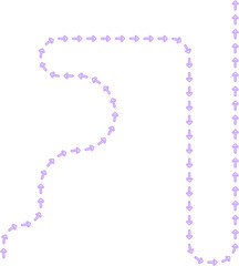 Arrow path moves through irregular squared turns creating a varied neon directional contour.