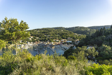 View to Loggos from the path that leads to old windmill in Paxos island, Paxoi Greece