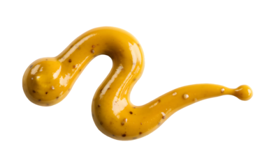 Yellow honey mustard sauce smear with seeds isolated on white background, spicy wholegrain condiment swirl texture, tasty dip ingredient, for fast food, burger, hot dog, sandwich.