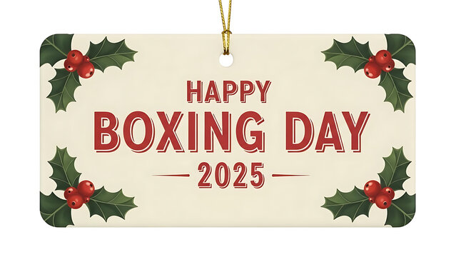 Happy boxing day 2025 ornament with holly and berries