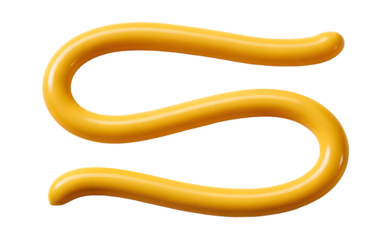 Smooth yellow mustard sauce squeeze wave isolated on white background, glossy mayonnaise condiment swirl, abstract cheese cream line texture, for fast food, burger, hot dog, sandwich, art design.