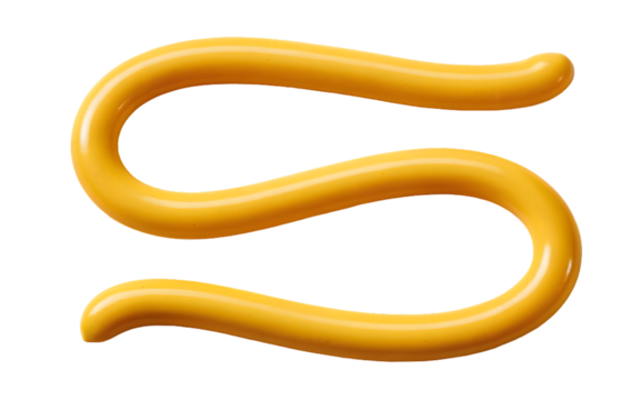 Smooth yellow mustard sauce squeeze wave isolated on white background, glossy mayonnaise condiment swirl, abstract cheese cream line texture, for fast food, burger, hot dog, sandwich, art design.