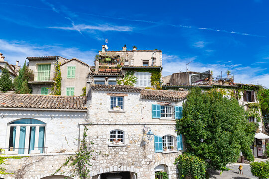 Fototapeta View of the street in the old town on a autumn day. Saint-Paul-de-Vence. France.