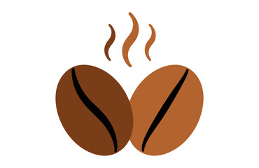 Illustration of two coffee beans with steam rising above them on a white background