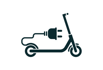Electric scooter icon with a plug attached to the frame in a minimalist style design