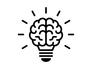 Brain shaped lightbulb emitting rays of light representing an idea generation concept