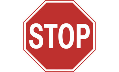 A red stop sign with a white border and the word stop in white capital letters centered