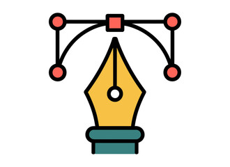 Illustration of a pen tool with bezier curves and anchor points for graphic design work