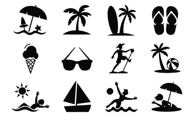 Summer vacation travel beach leisure icons collection vector Vector