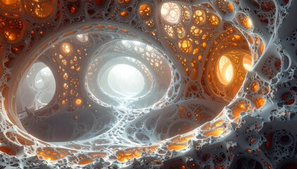 Abstract fractal tunnel structure with light.