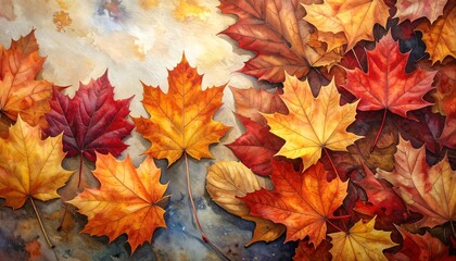Autumn leaves in various colors with art.