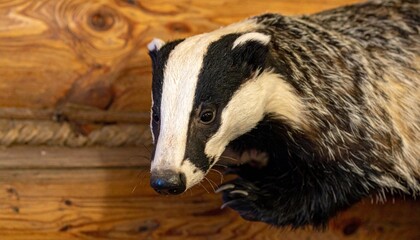 Badger mounted on a wood wall.