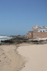 Coastal View of Essaouira, Morocco,  with Historical Fortress on the Beach